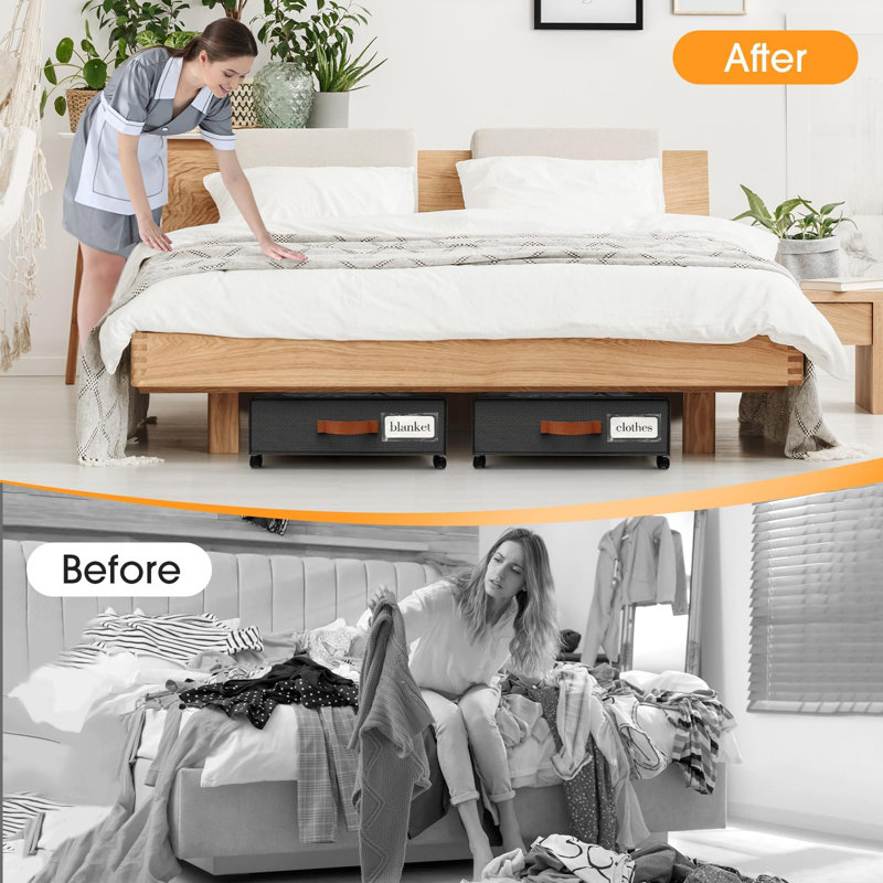 Under Bed Storage With Wheels 2Pack Storage Containers With Clear Window&Label Under Bed Drawers Rolling Under Bed Storage For Clothes,Shoes, Blankets