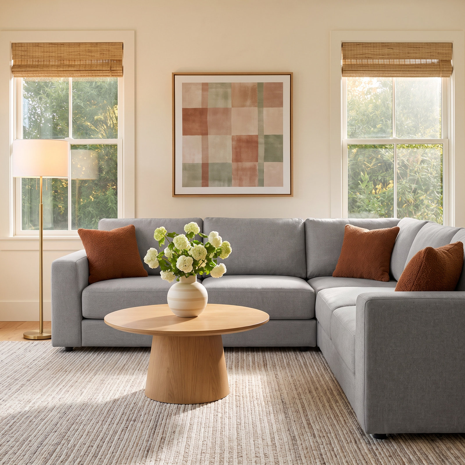 Upholstered L-Sectional, Gray 100% Polyester