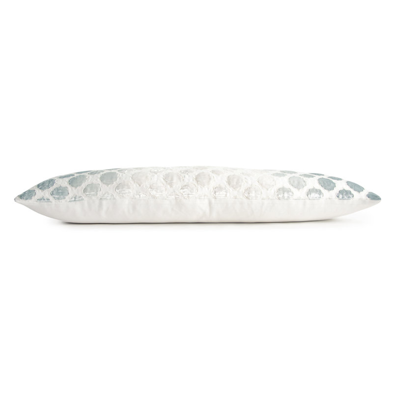 Tile Appliqued and Embroidered Linen and Velvet Throw Pillow, Sage White