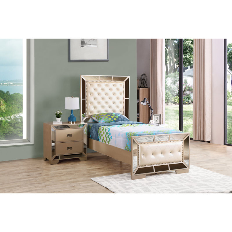 Élégant lit contemporain blanc perle, Lit simple