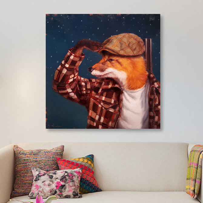 «Fox Hunt» par Lucia Heffernan, impression sur toile tendue sur châssis, H 18 po x l 18 po x P 1,5 po, Pas de tapis
