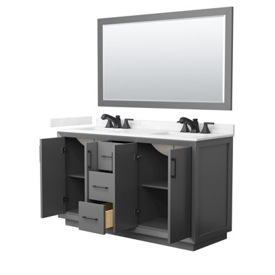 Meuble-lavabo double autoportant 60 po avec plateau en marbre Strada