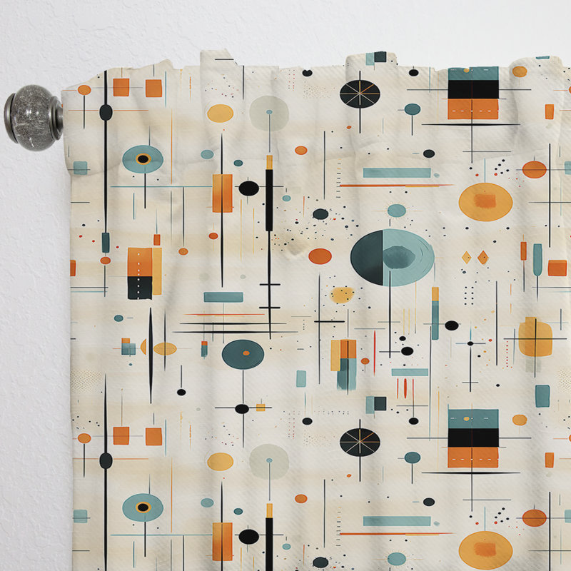 Motif géométrique Mid-Century sarcelle et orange - Rideau obscurcissant géométrique abstrait - 1 panneau, L 52 po x L 90 po