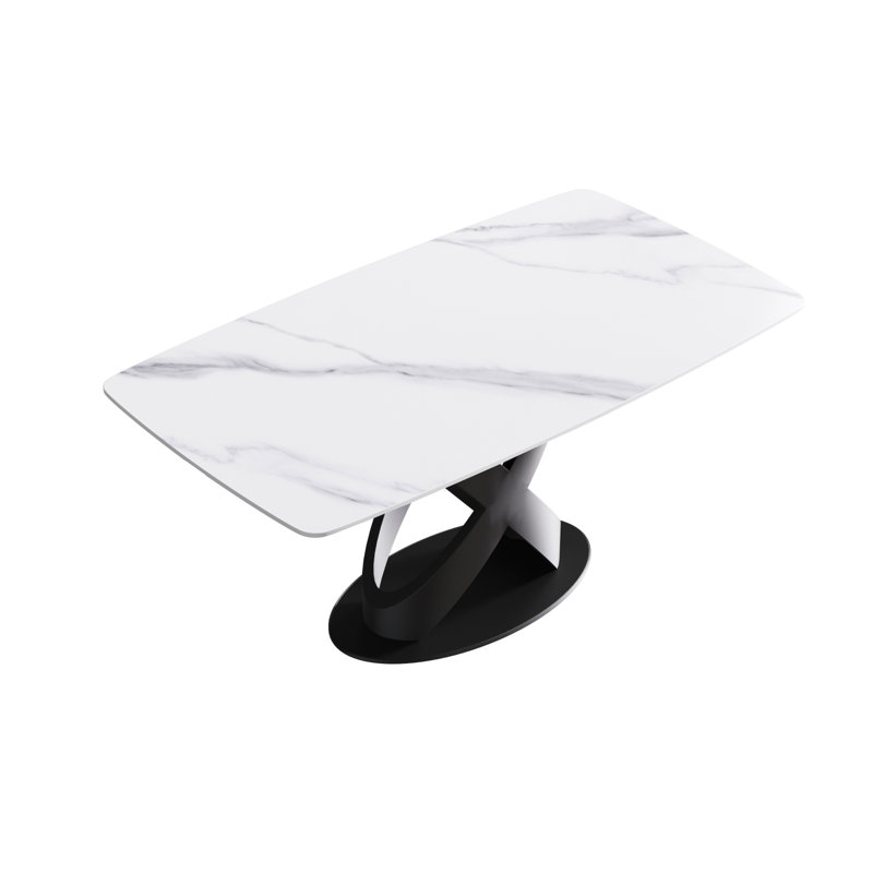 Sintered Stone Top Pedestal Dining Table, Black, 29.53"H x 63"L x 35.43"W, White