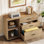 Classeur latéral mobile avec tiroirs et tablettes, armoire de rangement à roulettes, brun