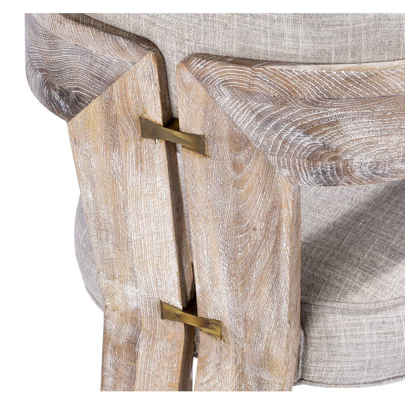 Maryl 20'' H Linen Upholstered Oak Armchair, Heathered Cream, Whitewash