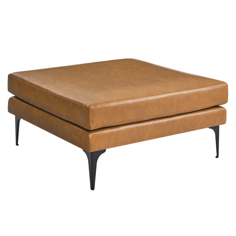 Tan Vegan Leather Upholstered Ottoman with Metal Legs