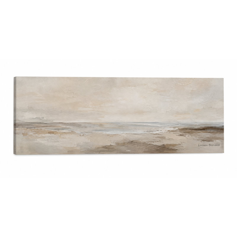 «Whispering Shoreline Neutral Abstract Landscape», impression sur toile tendue, L 48 po x H 16 po x P 1,5 po