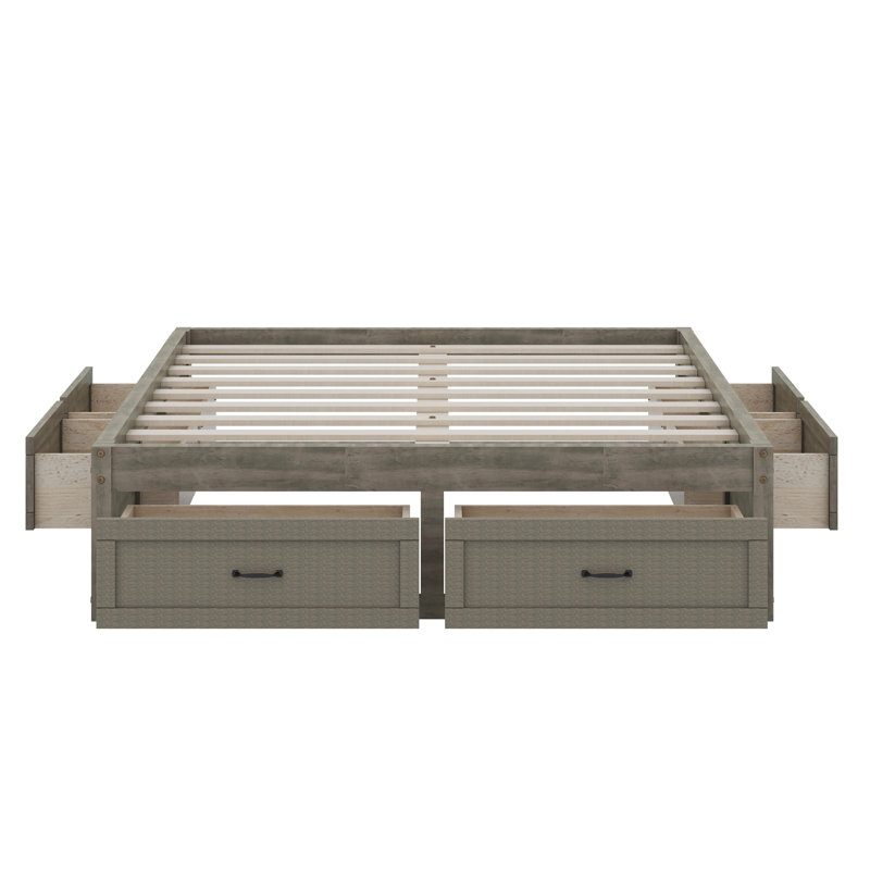 Lit plateforme avec 6 tiroirs de rangement, Gris antique, Lit double