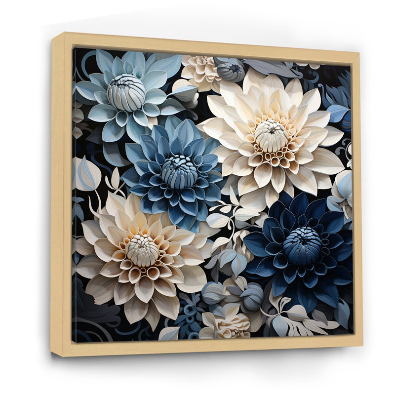 Décoration florale bleue et blanche - Dahlia, Cadre naturel flottant, 36" H x 36" W