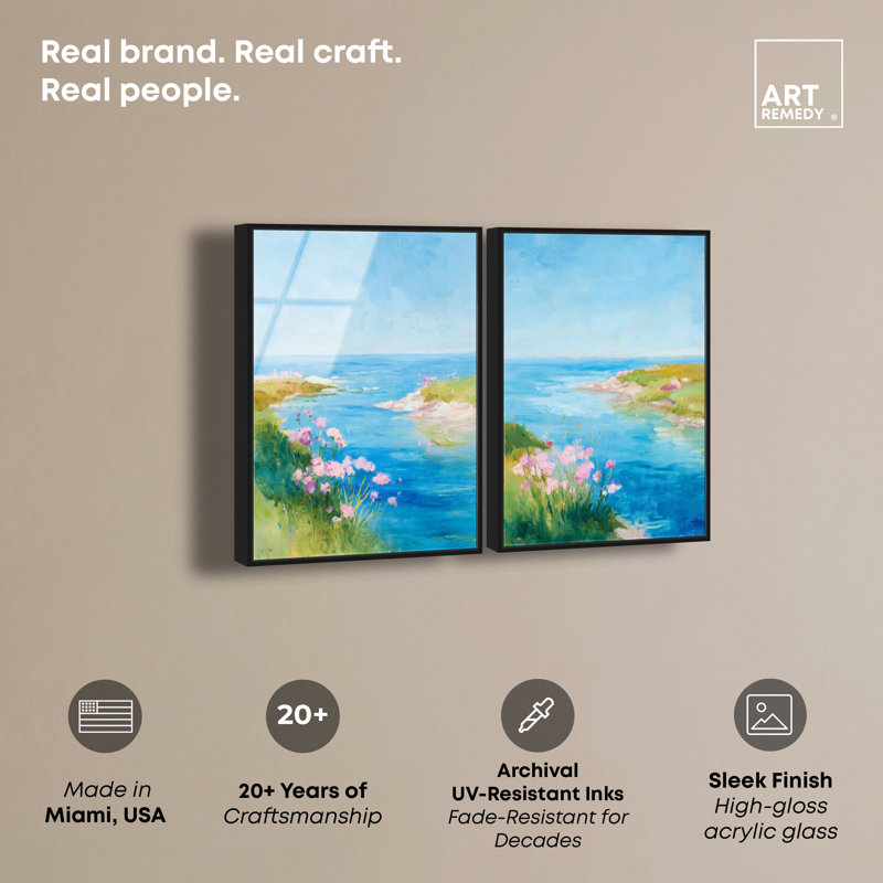 Ensemble de décoration murale bord de mer Coastal Breeze Duo par Art Remedy, cadre noir, 24 x 36, H 37 po x l 25 po
