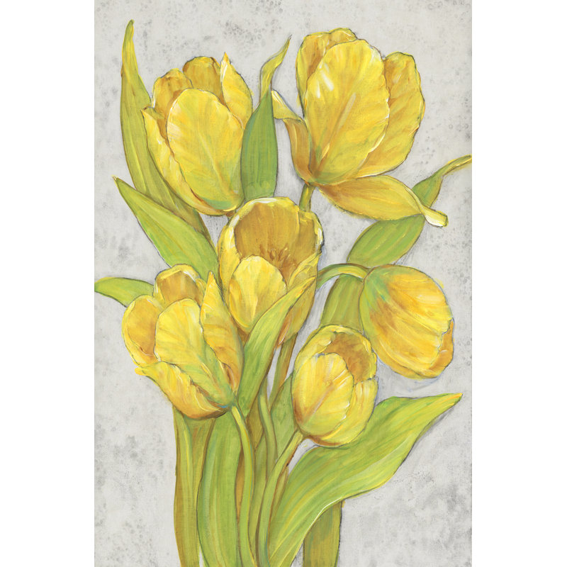 Yellow Tulips II - Painting, 122 cm H x 81 cm W, Black Floater Framed