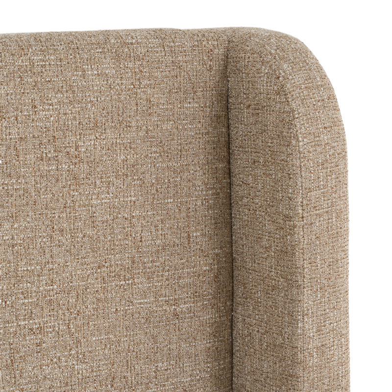 Ensemble de chambre à coucher 4 pièces en tissu beige et chêne moderne Emilio + Roma, Beige et chêne, Grand lit