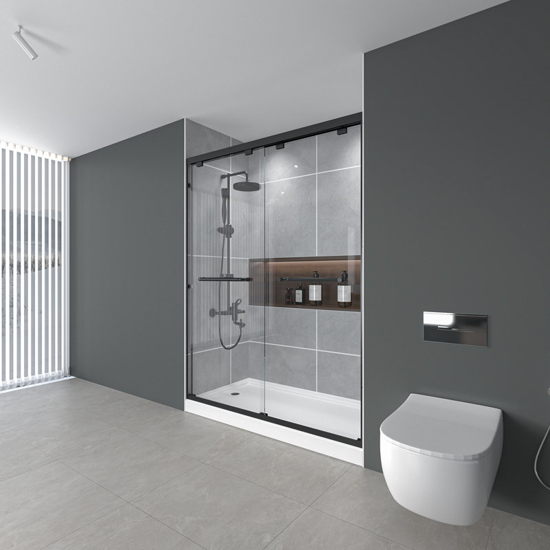 56-60" W X 72" H Double Sliding Shower Door ,1/4" (6mm) Ansi/sgcc Tempered Glass,matte Black,fingerprint,resistant Design