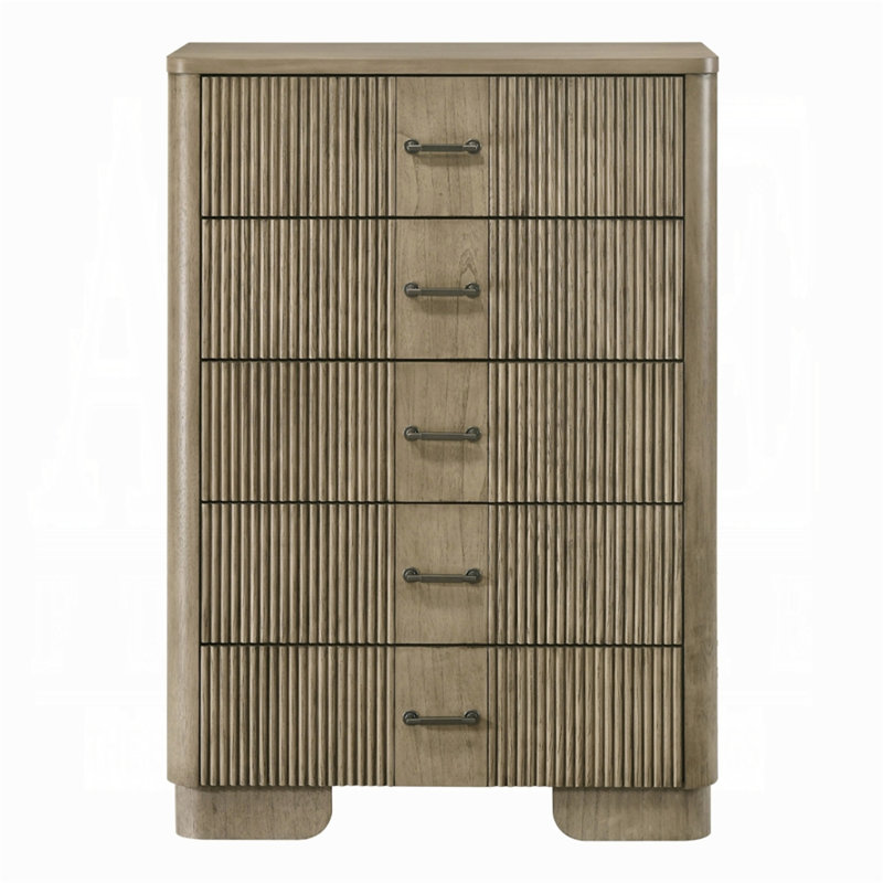 Commode de style rustique 1Pc avec 5 tiroirs de rangement en bois de chêne antique