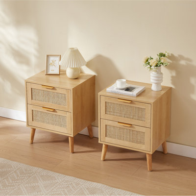 Sumayah 2 Natural Rattan Bedside Tables