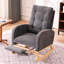 Chaise berçante rembourrée à haut dossier, pieds en bois d'hévéa, rembourrage en mousse souple, assise à coussin épais gris, style décontracté,