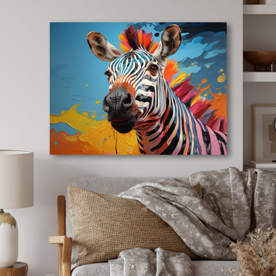Pop Art Zebra Portrait II - animaux zèbre, impression sur métal