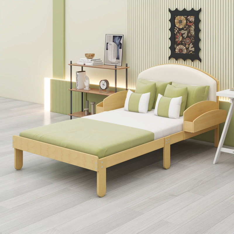 Cadre de lit plateforme avec tête de lit rembourrée incurvée et étagères de rangement intégrées pour chambres modernes, Twin