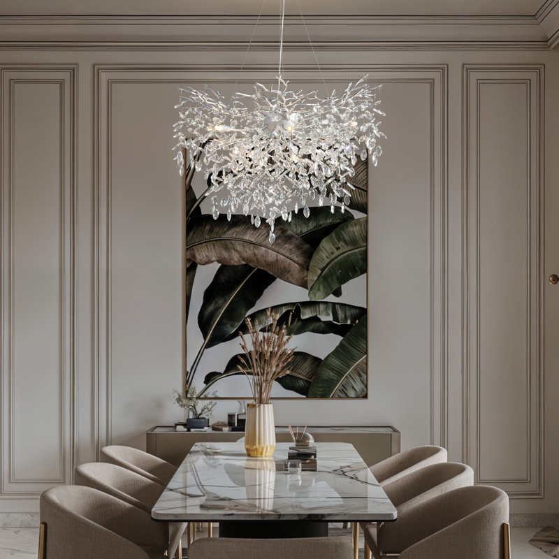 Lustre en cristal chromé 12 lumières Modern, Argent argent, H 27,56 po x l 39,37 po x P 39,37 po