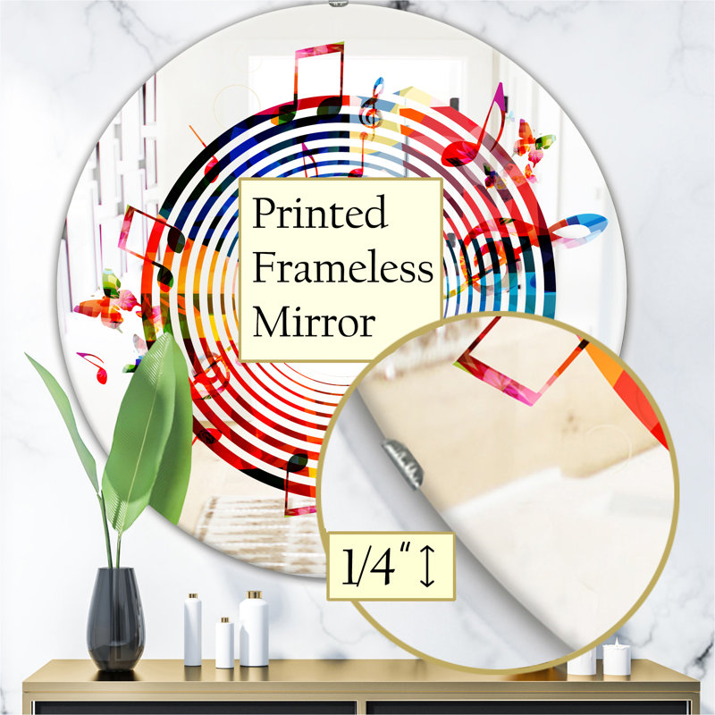 Notes de musique IV - Miroir mural moderne imprimé - Miroir mural contemporain ovale et circulaire, H 23,6 po x l 23,6 po