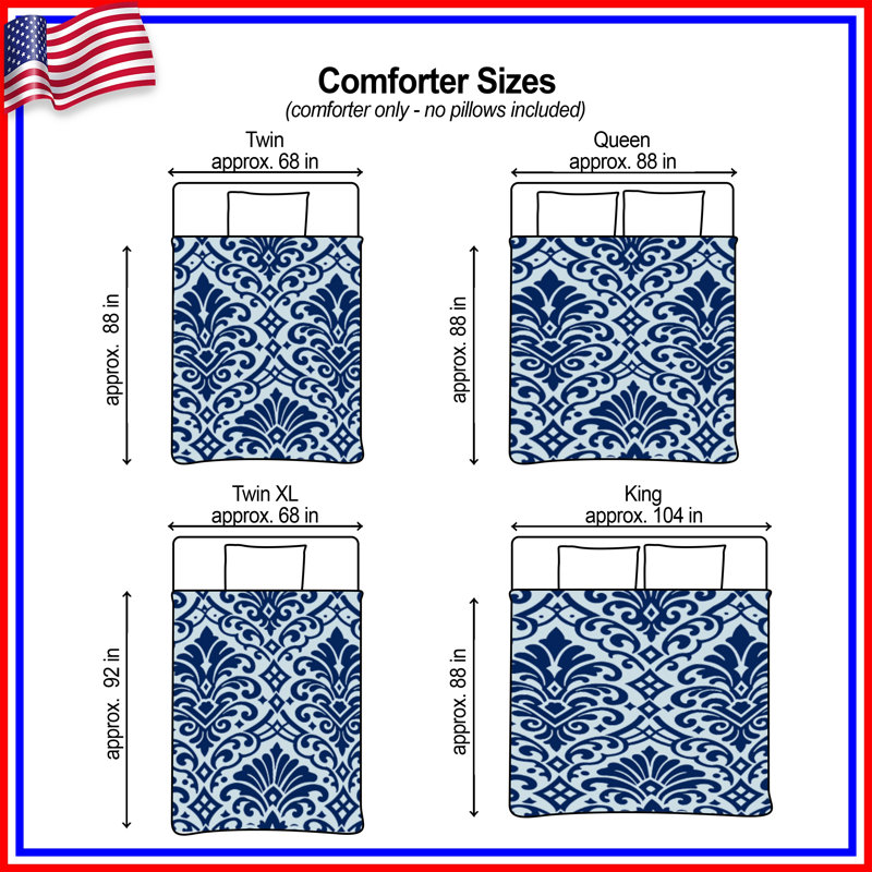 Blue Damask Pattern Comforter, Twin Extra Long