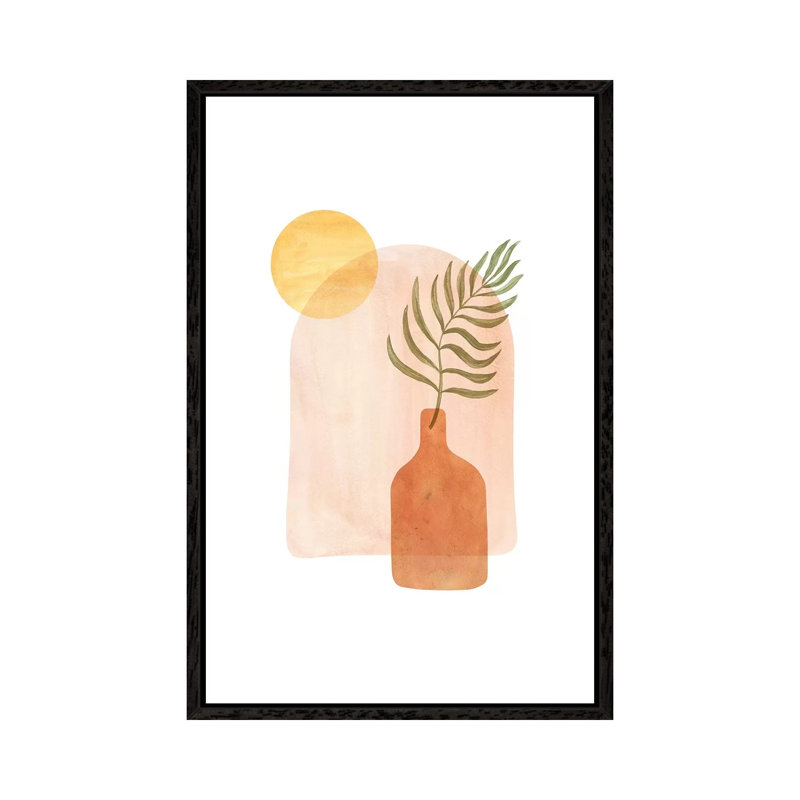 Boho Vase And Palm Leaf - Painting on Canvas, Black Framed, 101.6cm H x 66.04cm W x 3.81cm D