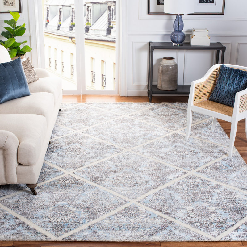 Anyce 600 Hand Tufted Wool/Viscose Geometric Rug in Ivory, Rectangle 4' x 6'