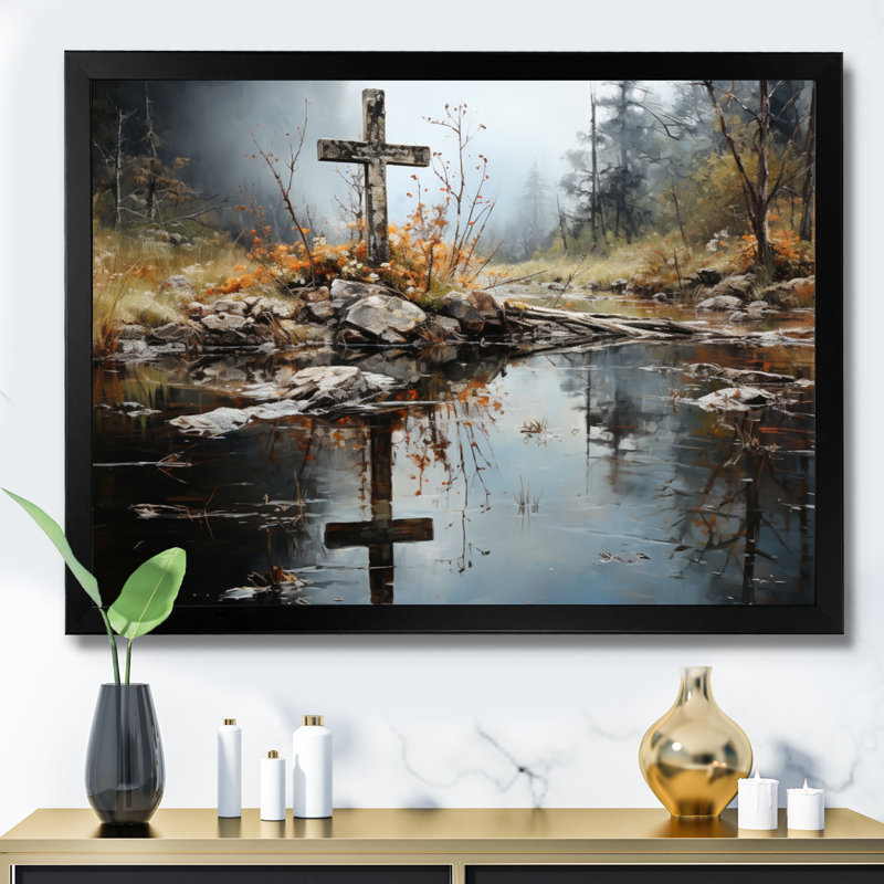 Art, toile, paysage, Cadre simple noir, H 16 po x l 32 po x P 1 po