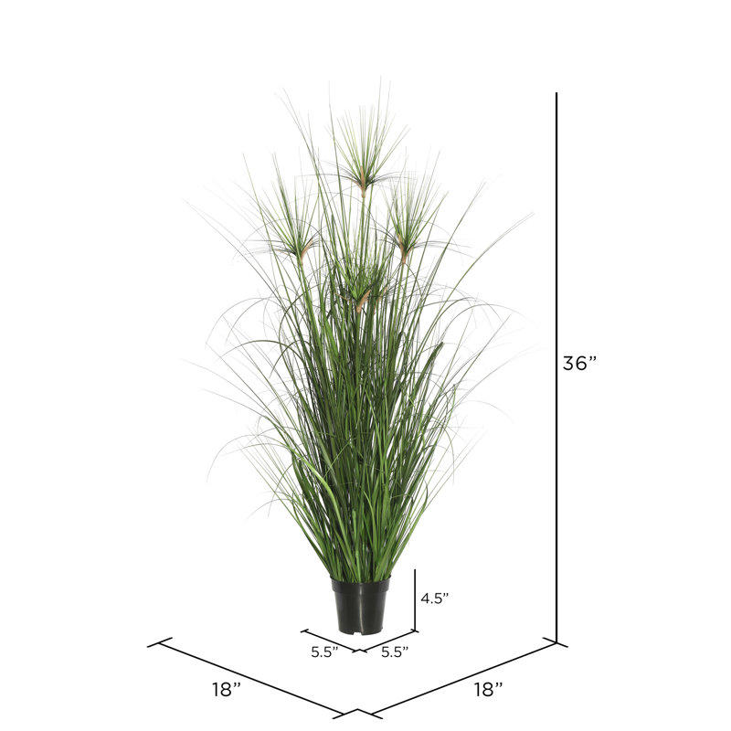 36" Green Artificial Grass Topiary in Black Plastic Pot