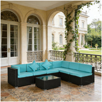 Ensemble de conversation en rotin pour l'extérieur, ensemble de mobilier de patio 7 pièces, ensemble de canapé modulaire d'extérieur