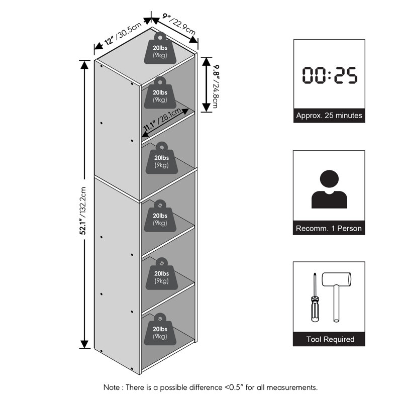 Rangement et organisation de garde-robe, Organisateur de garde-robe à 5 niveaux, Étagères ouvertes, pour garde-robe, chambre, salon, bois noir