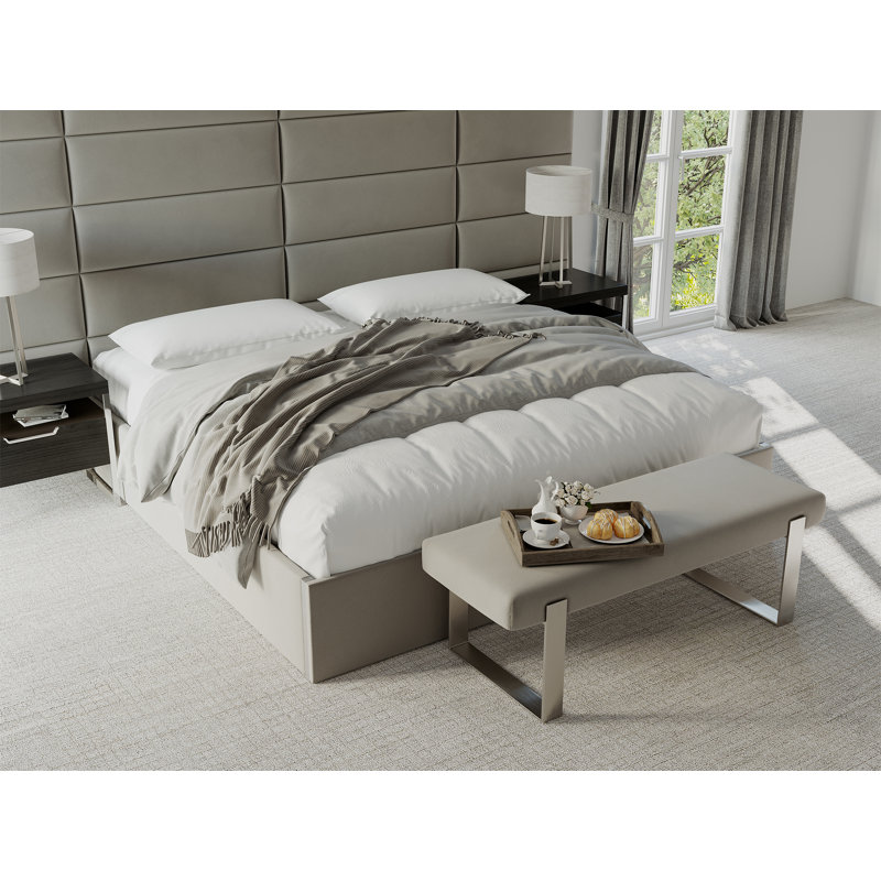 Banc rembourré Sapan, Velours, Bleu antique