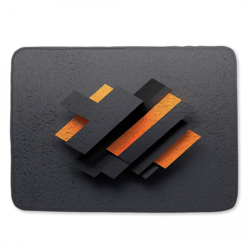 Tapis de bain à formes géométriques noires et orange, L 34 po x L 21 po