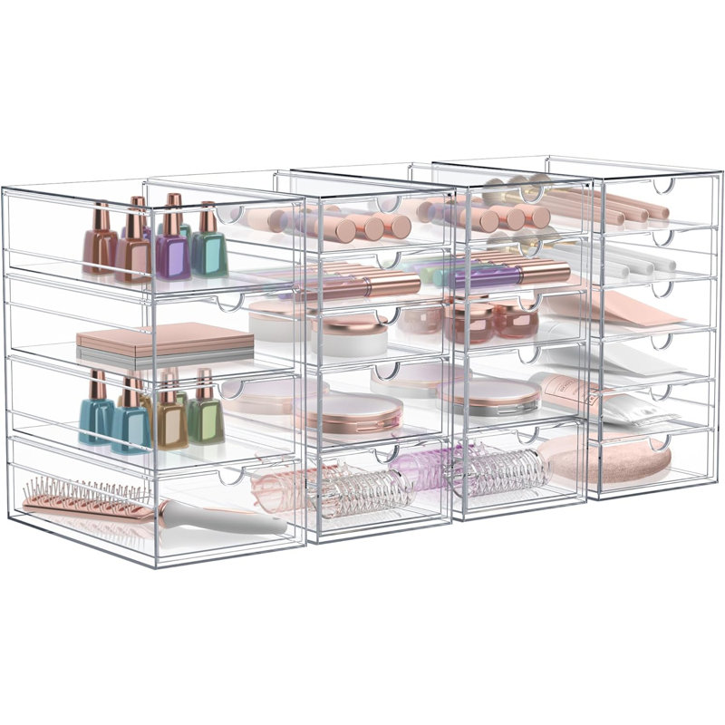 Makeup Storage Case Set - 20 Drawers, 4 Pcs Clear Stackable Storage Bins