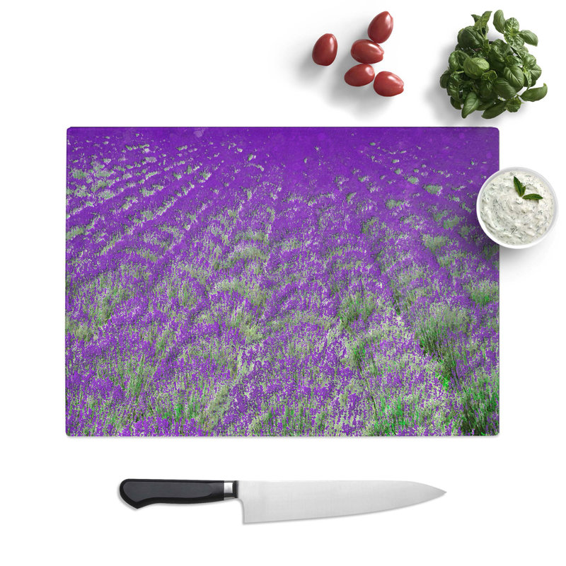 Glass Field of Lavender Chopping Board, 28.5 cm W x 20 cm L