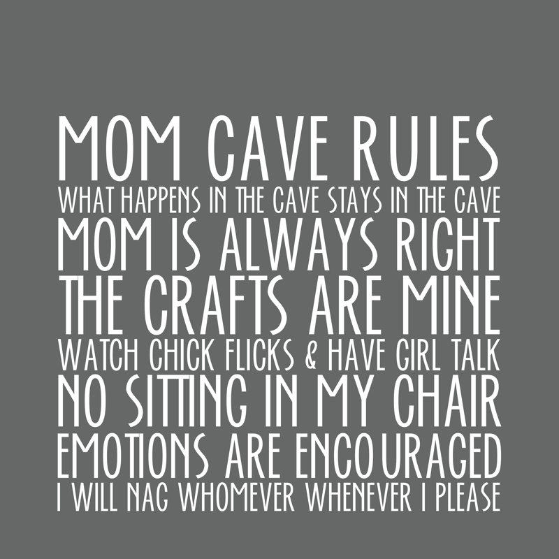Mom Cave Rules Grey 1 Piece Wrapped Canvas Wall Art, 30cm H x 30cm W x 3.8cm D