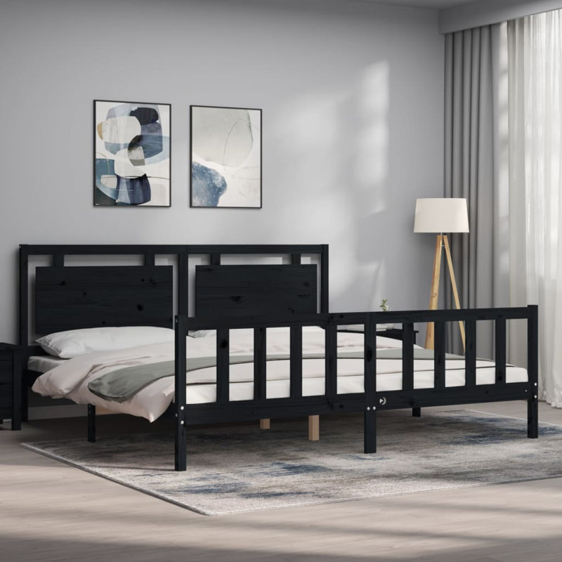 Lonnetta DE Size - 140 X 190 Cm Solid Wood Bed, Black, 200 x 200cm