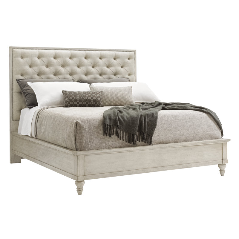 Sag Harbor Cream Queen Upholstered Bed with Nailhead Trim