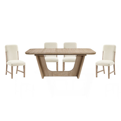 Beautiful Natural Finish Dining Set 5pc Extendable Table Upholstered Chairs Modern Farmhouse Dining Room Furniture