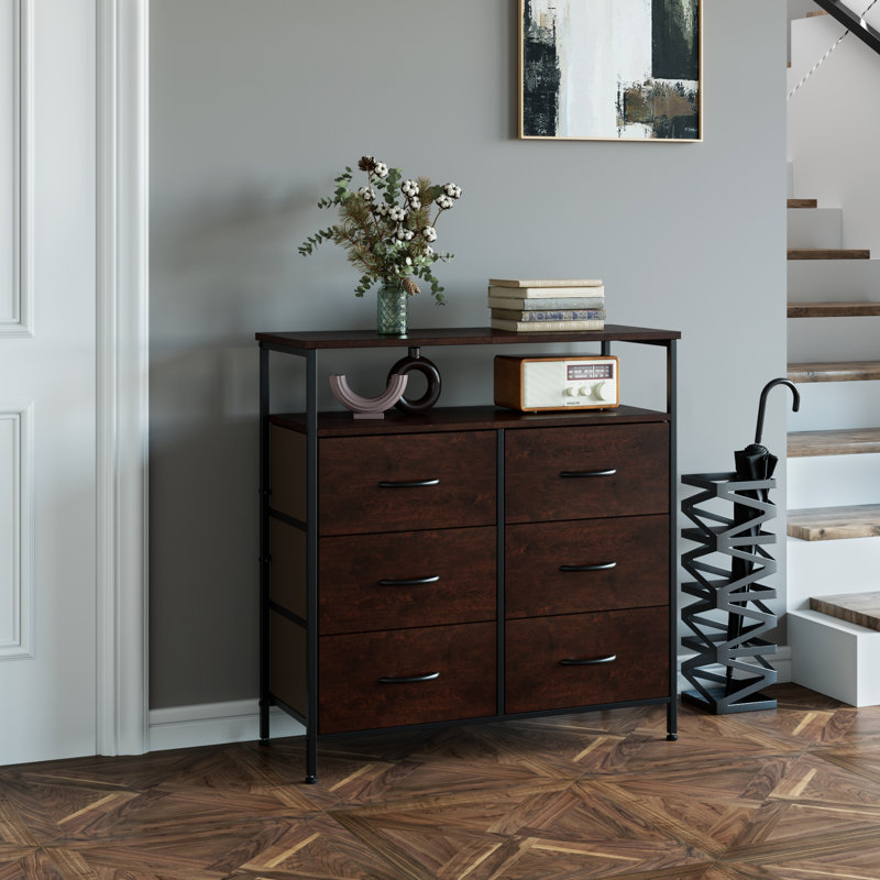 Hutton Iron 80 cm W Chest of 6 Drawers, Cherry/Black