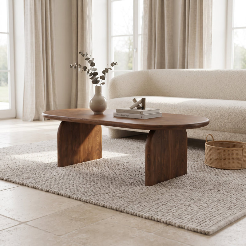 Arden Solid Walnut Wood Oval Coffee Table - Handcrafted Sculptural Arched Base Rectangular Cocktail Table