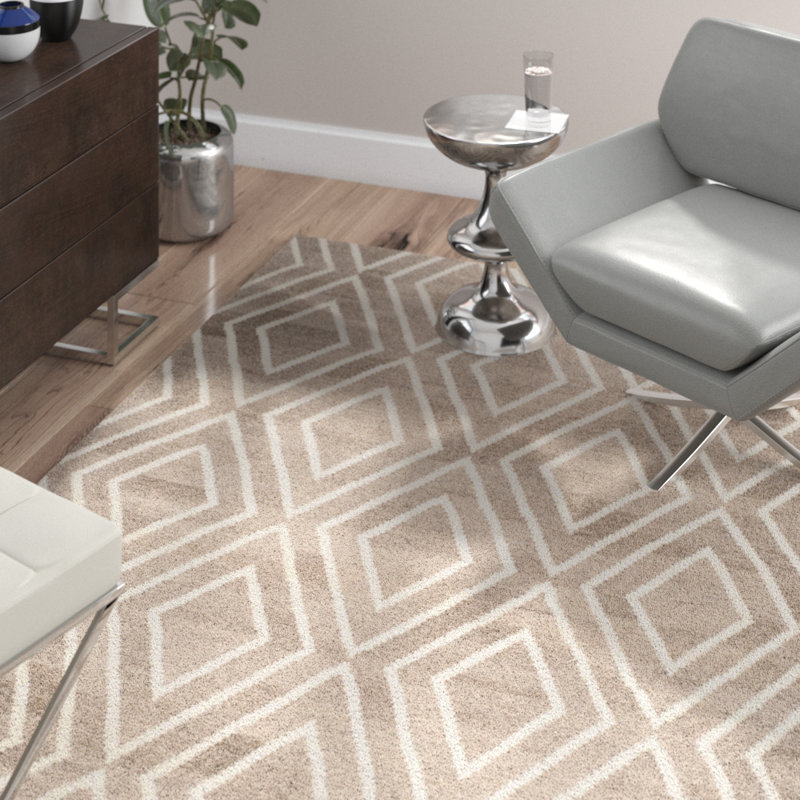 Whittlesey Hand Woven Viscose/Wool Geometric Rug in Ivory/Gray, Rectangle 5' x 8'