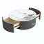 Table basse ronde moderne mobile avec roulettes, 2 tiroirs, plateau en marbre fritté à motif marbré-1105180675