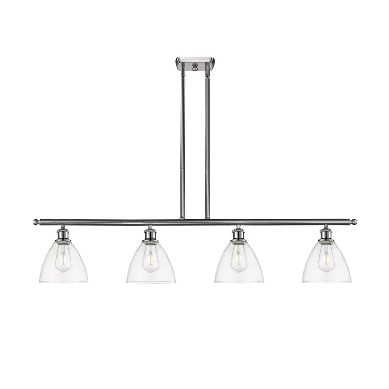 Angenetta 4 - Light Kitchen Island Pendant, 43.75" H x 48" W x 7.5" D, Clear, Brushed Satin Nickel