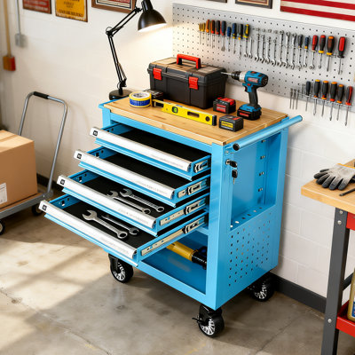 ​​30" Rolling Tool Cabinet Bamboo Top & Locking Drawers 4-Drawer Cart 580 Lb Capacity