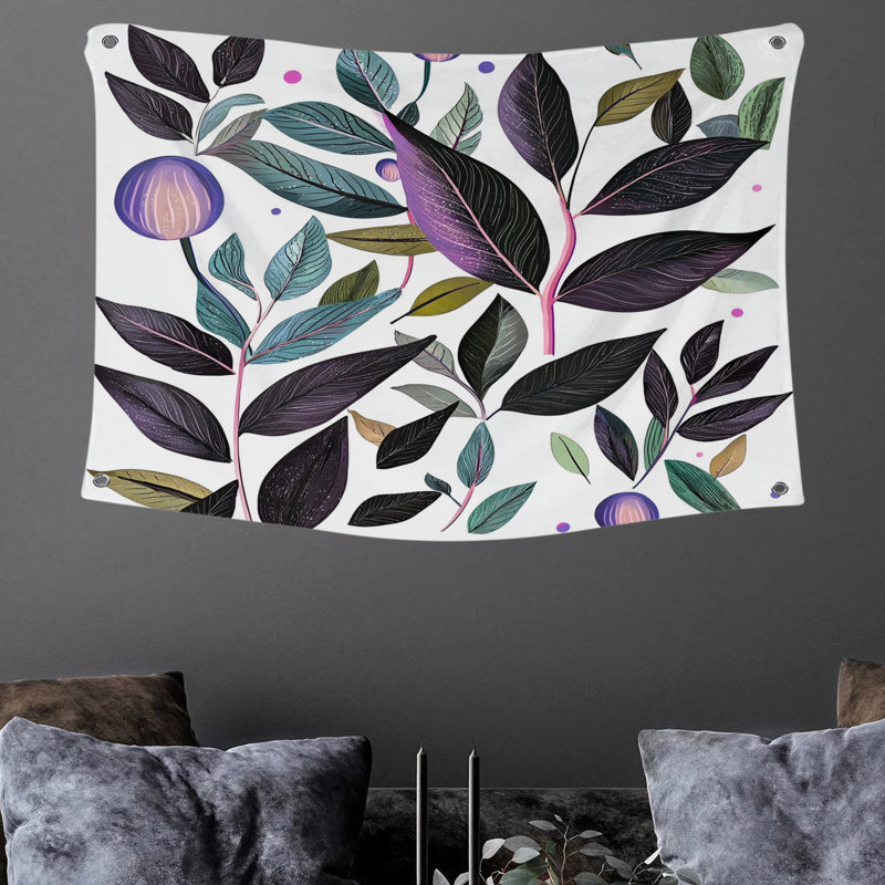 Tapisserie murale feuilles - décoration murale botanique, H 88 po x l 104 po