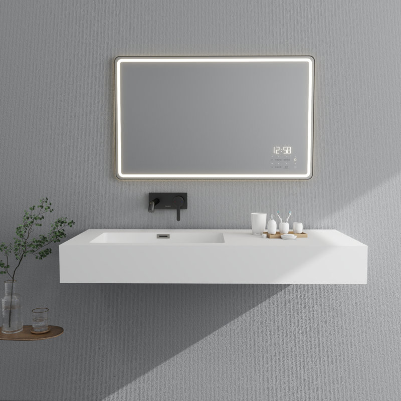 Lavabo de salle de bain mural 47 po x 19 po en résine de pierre avec un trou 