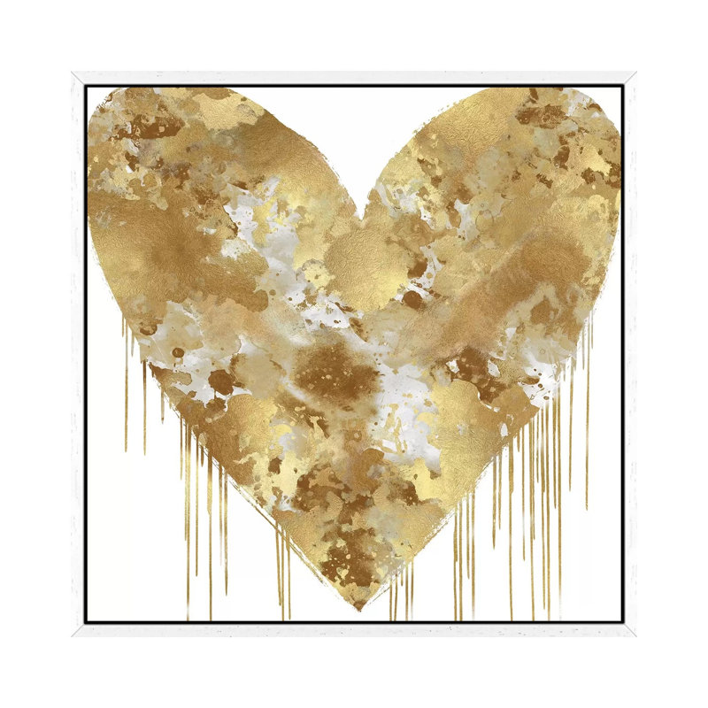 Big Hearted Gold And White by Lindsay Rodgers - Print on Canvas, 93.98cm H x 93.98cm W x 3.81cm D, White Framed