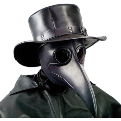 Masque de médecin de la peste en caoutchouc noir, masque d'Halloween long nez oiseau Beek Steampunk en latex de gaz, accessoire de costume de fête pour enfants et adultes